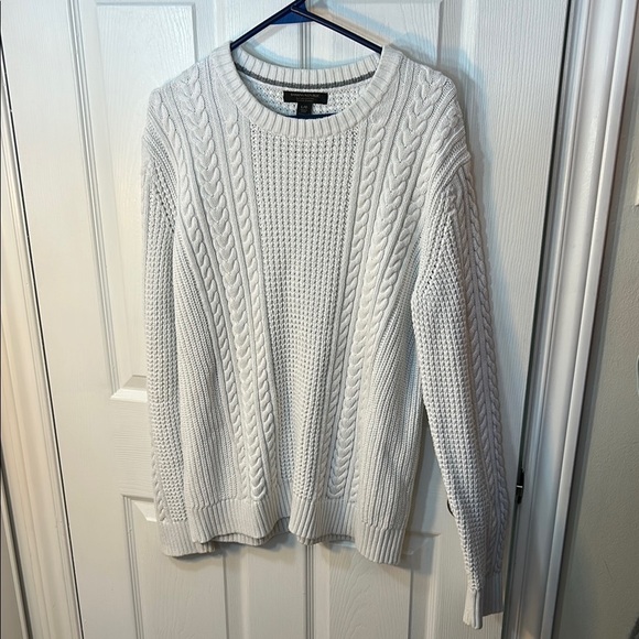 Banana Republic White Chunky Cable Knit Sweater supima cotton size large - Picture 2 of 6